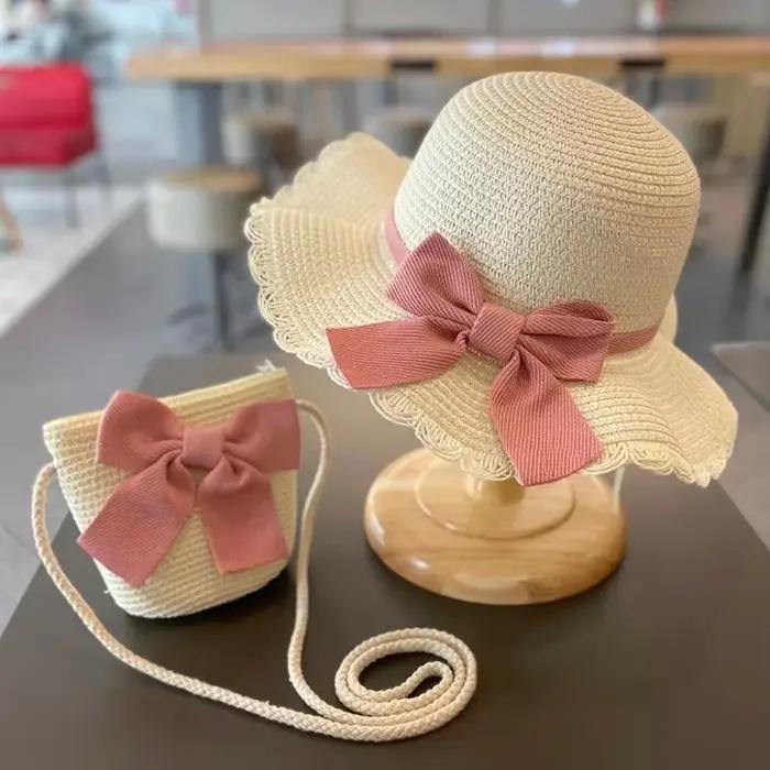 Chapeau d'été en paille pour filles de 2 à 7 ans