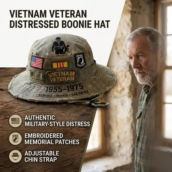 Chapeau de pêcheur Swokii brodé patriotique pour hommes vétérans du Vietnam ajustement sangle réglable vintage robuste four seasonsextérieur