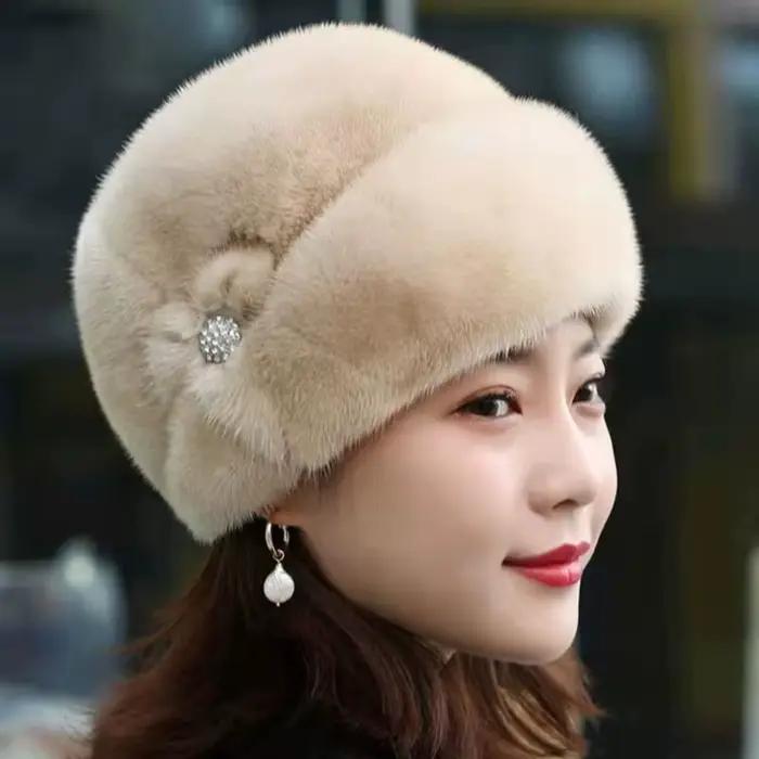 Chapeau épais en fausse fourrure de lapin pour femme