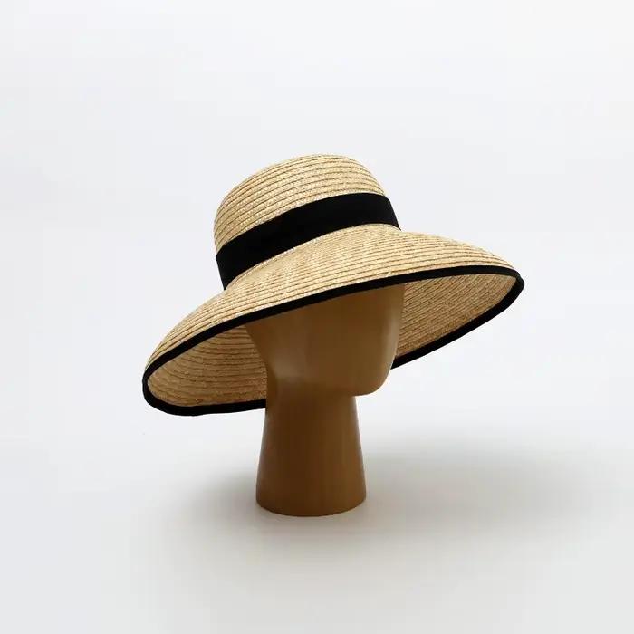 Chapeau d'été en paille à bords noirs pour femmes style sport chic plage protection solaire multifonctionnels occasions estivales