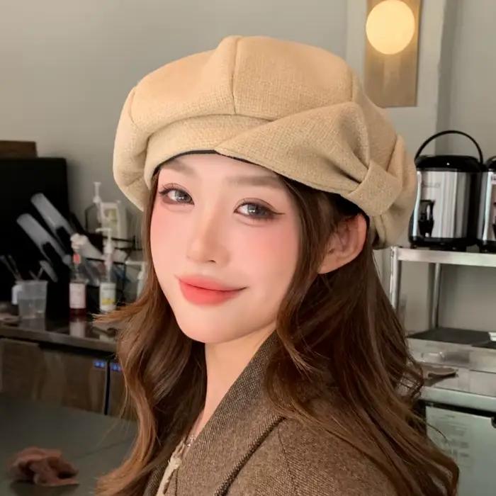 Béret rétro d'inspiration japonaise pour femme – Détail de nœud et coupe extensible douce