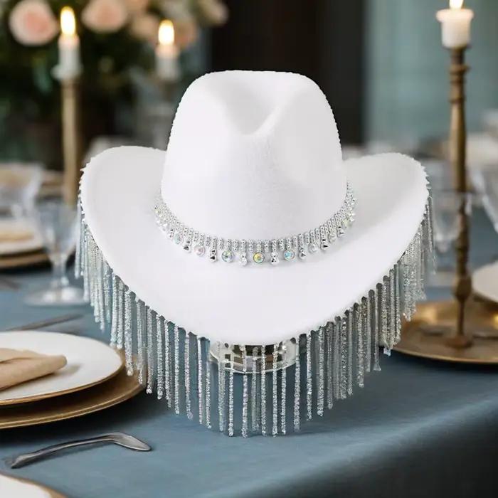 Chapeau de Cowgirl avec pompon en strass pour femmes