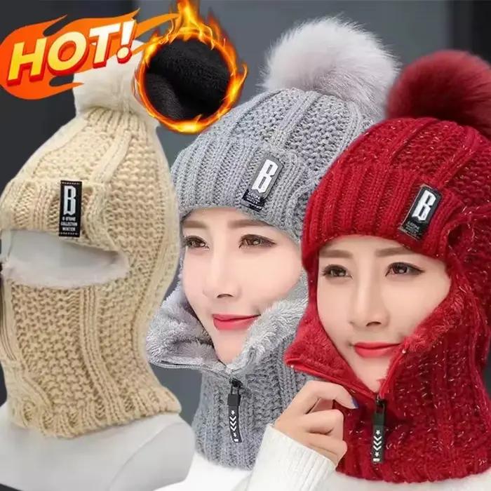 Chapeau tricoté en laine coupe-vent pour femmes