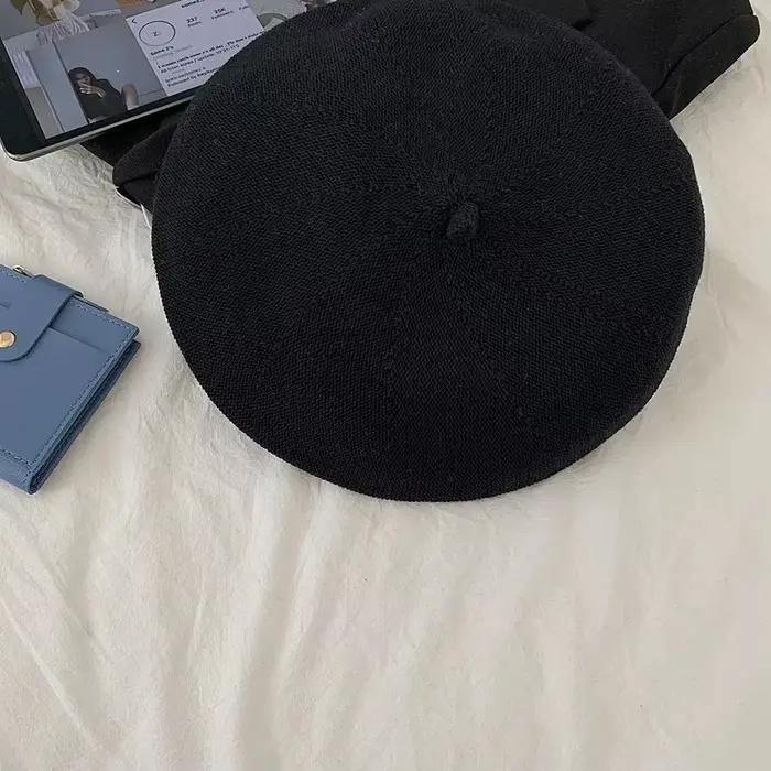 Béret d'été chapeaux pour femmes casquette plate tricot 100% coton