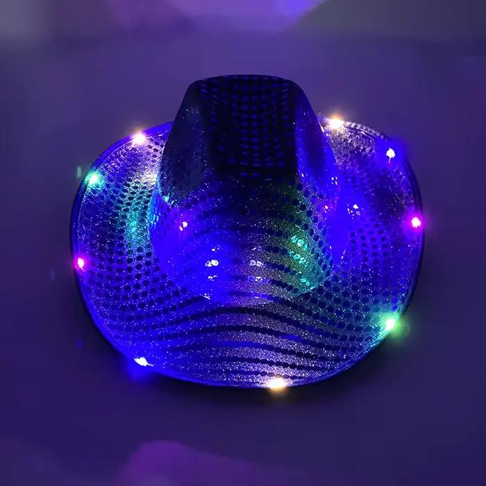 Chapeau de cowboy LED coloré et scintillant