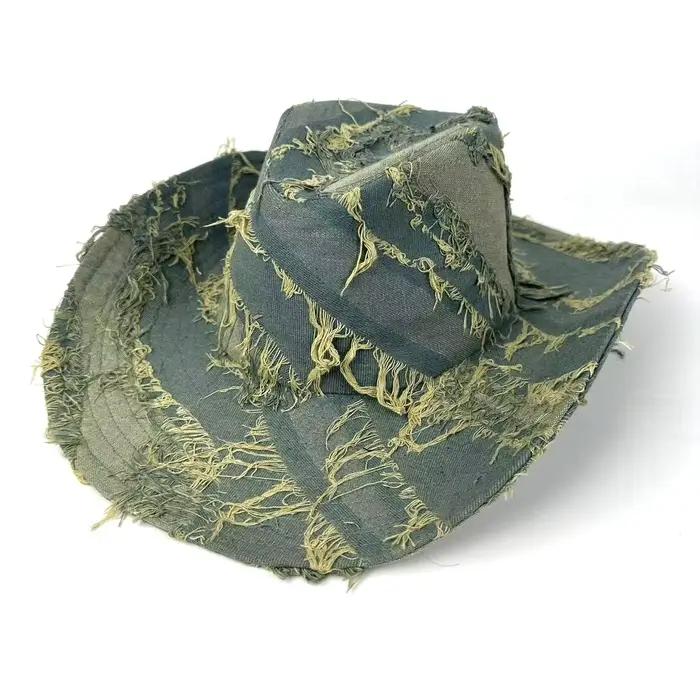 Chapeau de cow-girl vintage en denim vieilli pour femmes et hommes