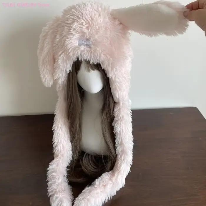 62KE chapeau chaud en peluche avec oreilles lapin souples