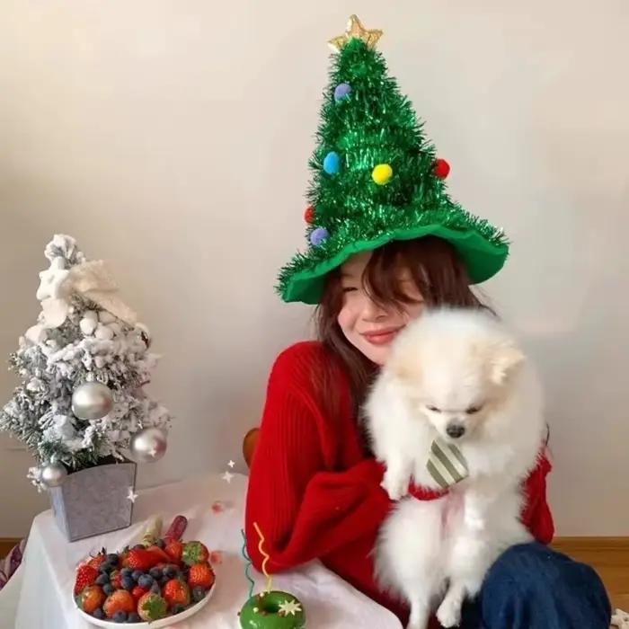 Chapeau de Noël à Pompons Colorés Scintillants