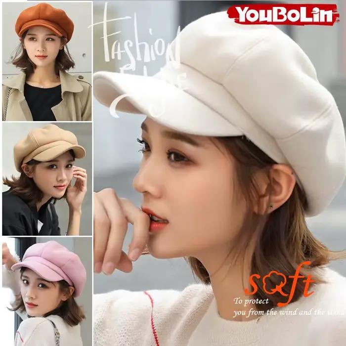 Chapeau octogonal en laine de Style coréen de couleur unie pour femmes