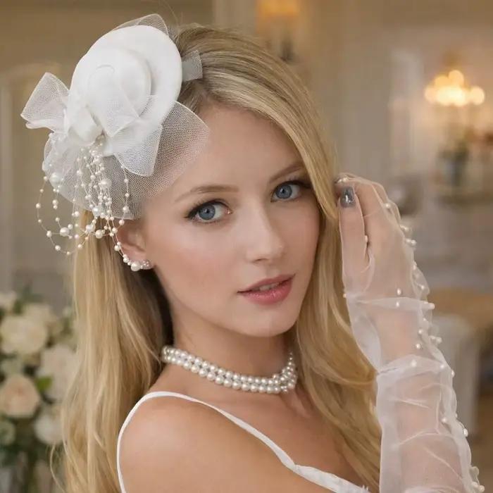 Élégant chapeau haut-de-forme en maille avec nœud