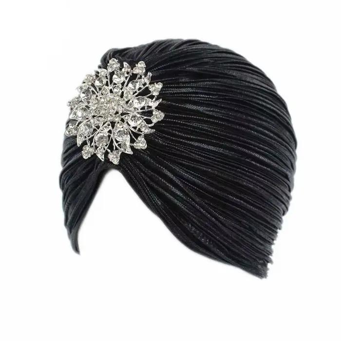 Chapeau turban plissé confortable pour femme polyvalent polyester bandana africain luxueux indien broche voyage printemps automne