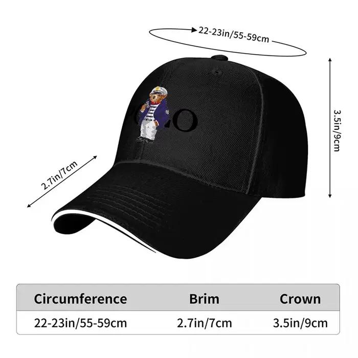Casquette de baseball noire brodée Polo Bear design logo classique protection solaire ajustement réglable accessoire streetwear tendance occassions extérieures printemps automne