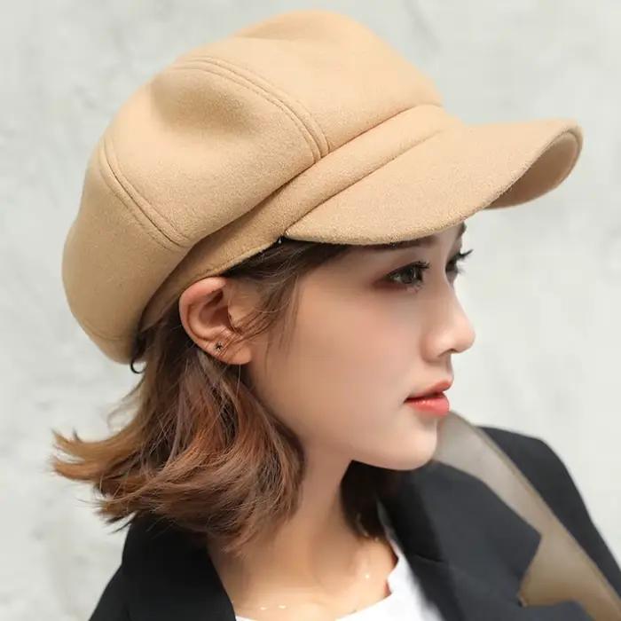 Béret chapeau automne hiver chapeaux pour femmes solide plaine casquette octogonale hommes dame décontracté laine