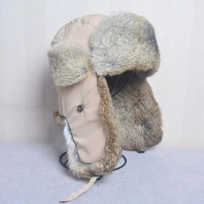 Chapeau bombardier en fourrure de lapin pour hommes et femmes
