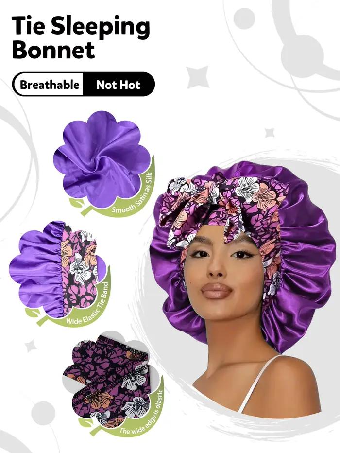 1 bonnet en satin avec lien pour femme – Soin capillaire doux et soyeux pour la nuit – Accessoire de cheveux élégant en une seule pièce