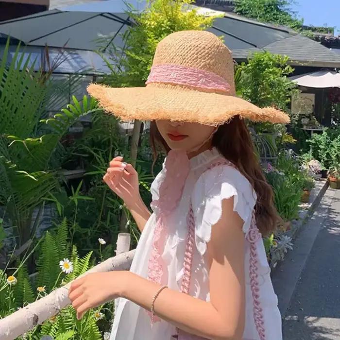 Chapeaux de soleil français vintage en raphia pour femmes