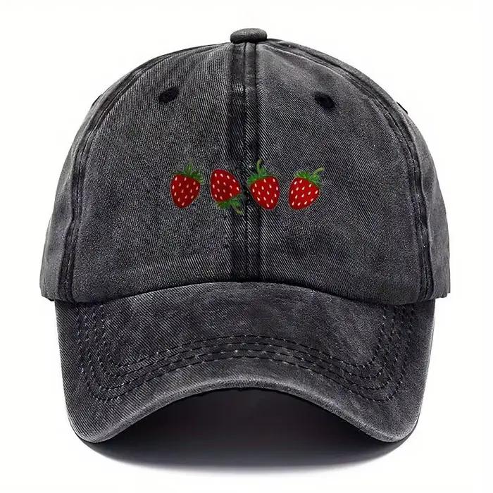 Casquette de baseball imprimée fraise avec parasol réglable