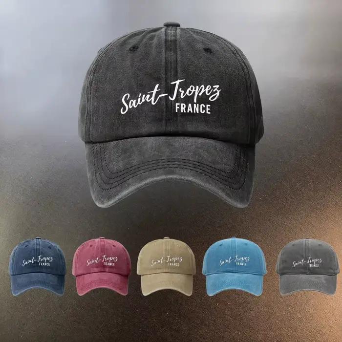 Casquette St. Tropez Imprimé Français Délavé Protection UV Accessoire Mode Tendance Pour Couples Sorties Quotidiennes Occasions Spéciales