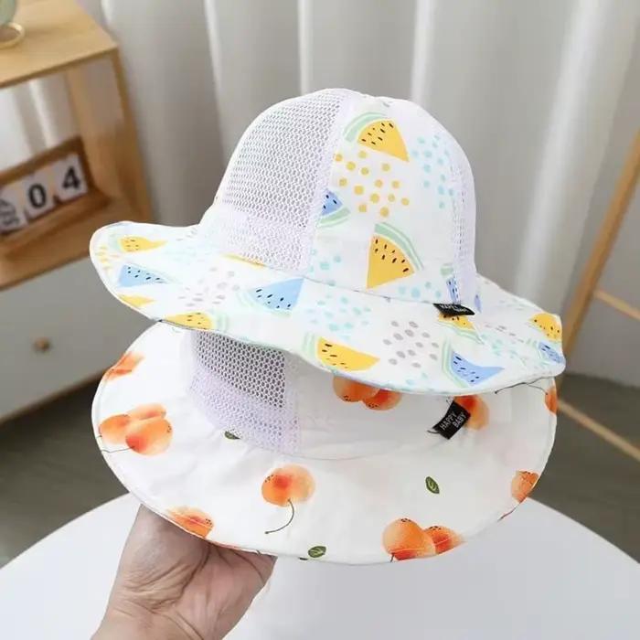 Chapeau de soleil pour enfants à motif de dessin animé, fin, à large bord, casquette de pêcheur pour bébé, imprimé fruits, réglable, pour les voyages en plein air