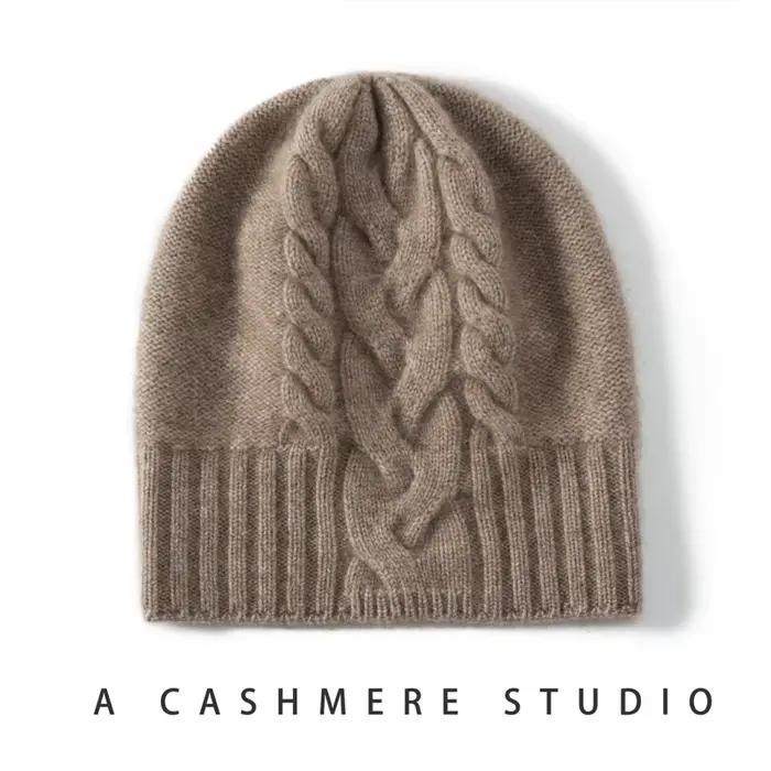 100% pur cachemire chapeau femmes hiver tricoté torsadé fleur casquette bonnets chaud doux tricot couvre-chef dame chapeaux oreille protéger Skullies