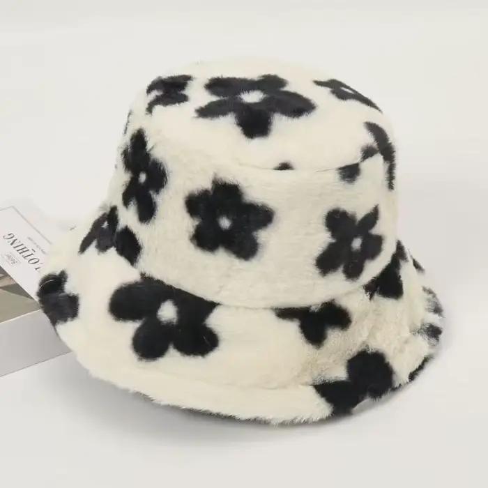 Chapeau seau en fourrure moelleuse pour femmes