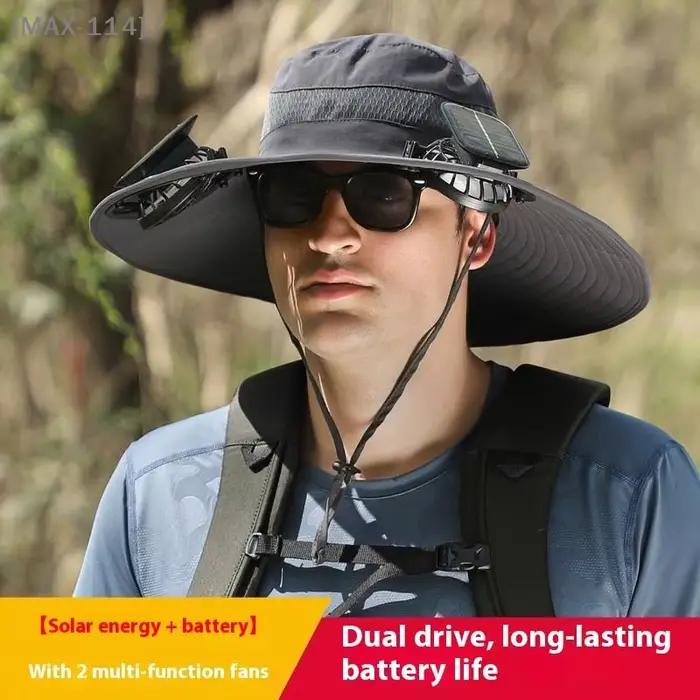 【MAX-114】Chapeau de pêche d'extérieur avec ventilateur solaire USB rechargeable