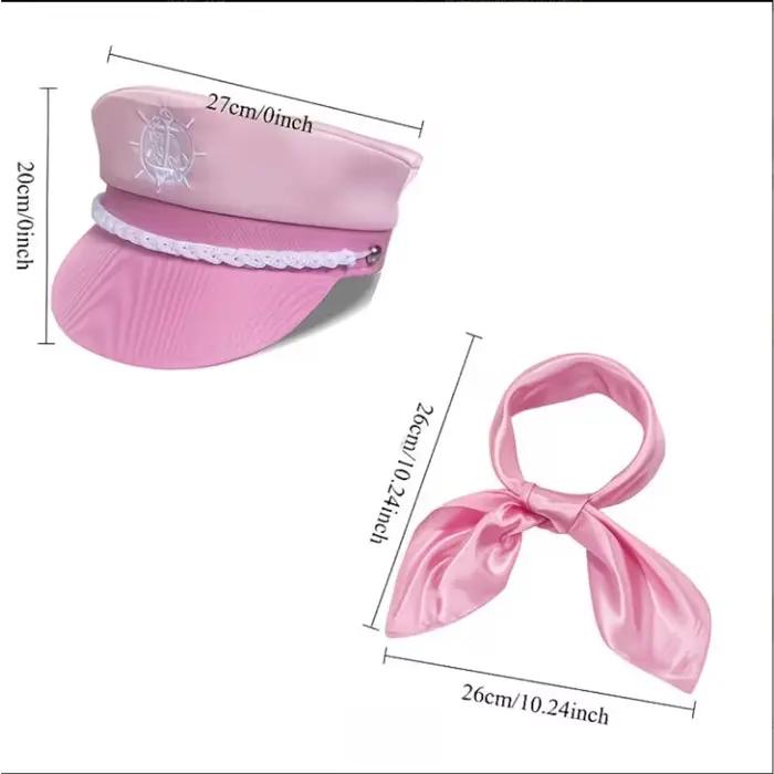 Ensemble chapeau et écharpe en velours rose et bleu marine pour femme