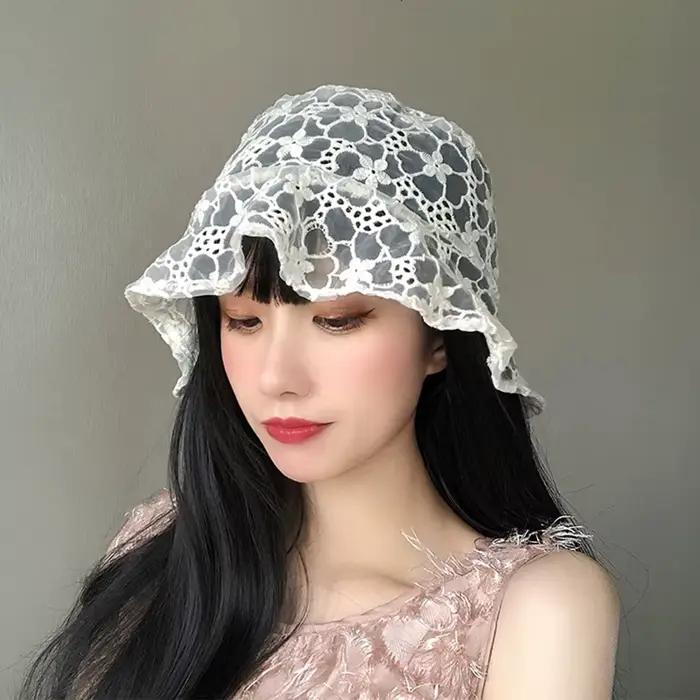 Chapeau de seau en dentelle coton lettres motif décontracté été plage soleil protection uv femmes toutes saisons