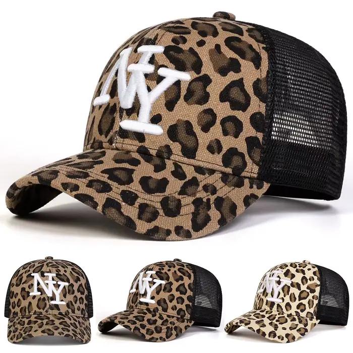 Casquettes de baseball unisexes avec broderie de lettres NY et imprimé léopard