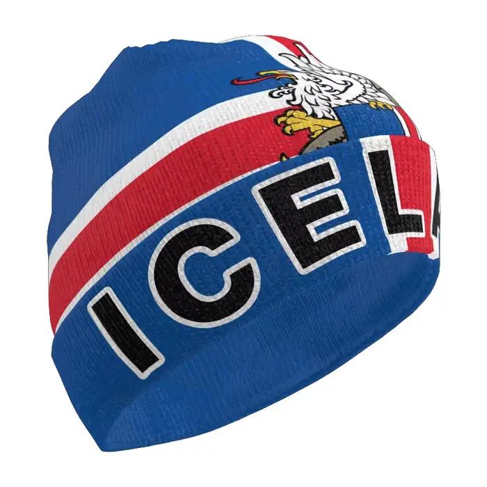 Chapeau tricoté 3D personnalisé gratuitement, nom, pull froid d'hiver, drapeau islande, tricot, casquette garde au chaud, bonnet Hip Hop