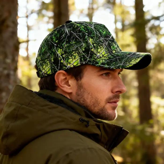 Casquette de baseball camouflage vert fluorescent avec motif de branche d'arbre