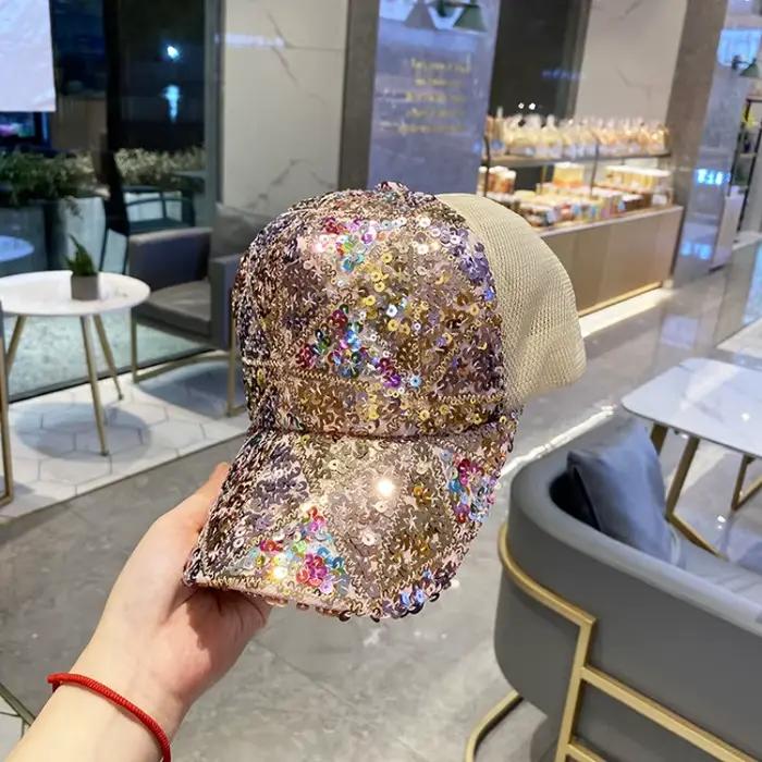 Casquette de baseball en maille respirante à paillettes colorées pour hommes et femmes de voyage