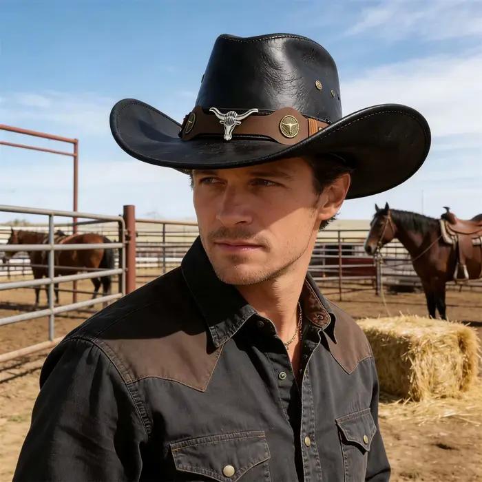 Chapeau de cowboy western avec boucle en corne de taureau