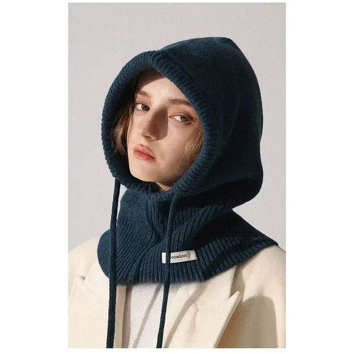 100% laine hiver cagoule chapeau Bonnet pour femmes tricoté casquettes à capuche en plein air chaud une pièce col de cou bonnets chapeaux femme