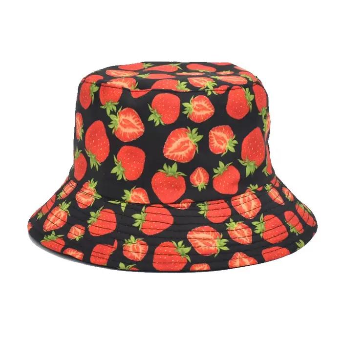 Chapeaux Bob Réversibles à Imprimé Fraise pour Femmes et Hommes