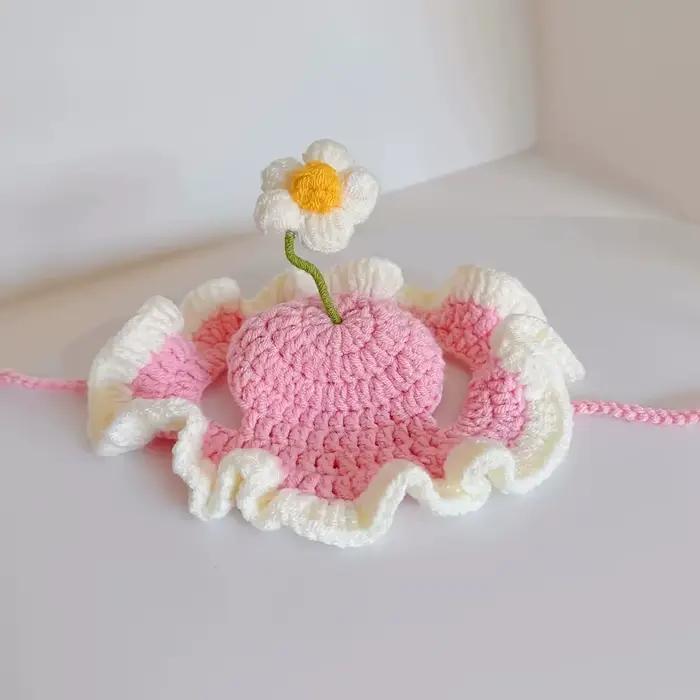 Chapeau pour chat, adorable chapeau en crochet à fleurs
