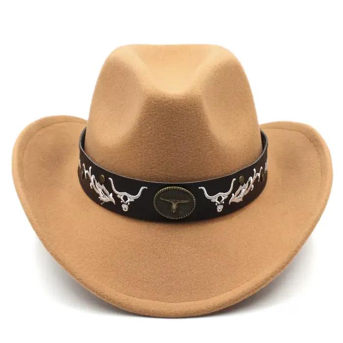 Chapeau de cowboy classique Mistdawn unisexe, polyester et coton, large bord, tête de taureau brodée, multifonctionnel pour homme et femme, occasions spéciales et quotidienne