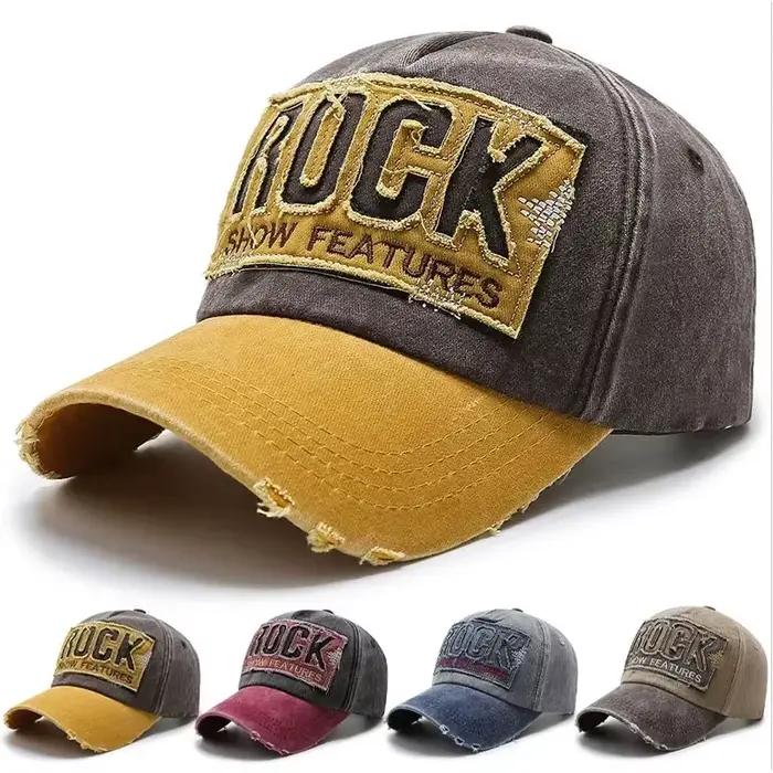 Casquette en denim shabby avec lettres délavées pour hommes et femmes