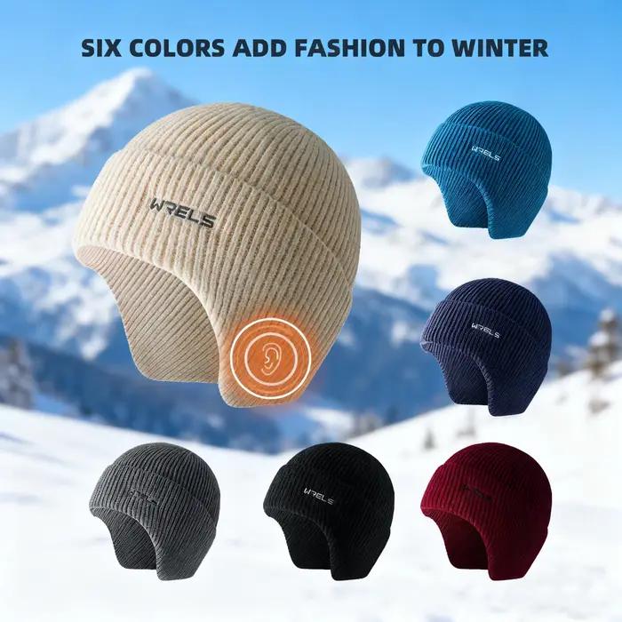 WRELS Bonnet à oreillettes épais coupe-vent tricoté casquette de course unisexe chaud résistant au froid Protection des oreilles cyclisme en plein air chapeau de ski