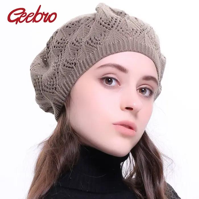 Béret Geebro en acrylique uni pour femmes, béret artiste décontracté, style sport, tricoté à la main, quatre saisons, accessoire mode pour femmes