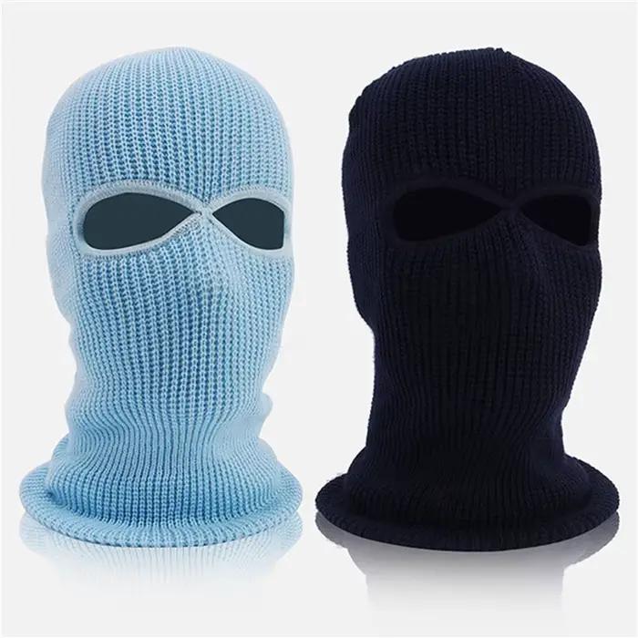 1PC hiver tricot casquette chaud doux 2 trous complet visage Ski chapeau capuche moto casque armée tactique