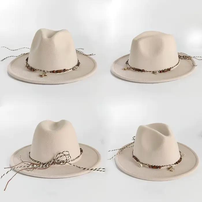 Beige automne hiver Fedora à large bord