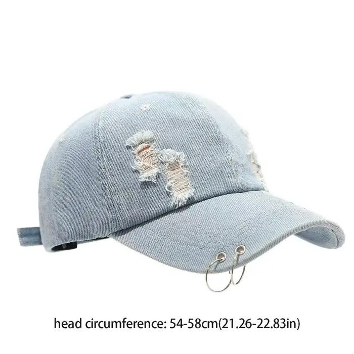 Casquette de baseball créative en polyester avec design vieilli et détails en jean déchiré pour femmes toutes saisons et occasions extérieures