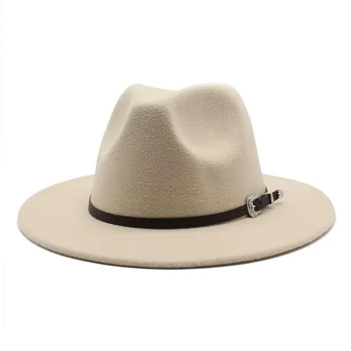 1PC Nouveau Chapeau Fedora Trilby en Feutre Style Gangster Européen Américain à Large Bord Casquette Jazz Haut de Gamme
