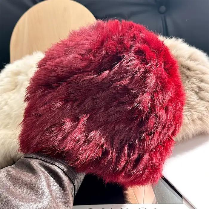 Chapeau de fourrure de lapin hiver YEAE style afro-americain protection des oreilles chaleur résistance aux froids tricoté pour femmes occassions exterieures
