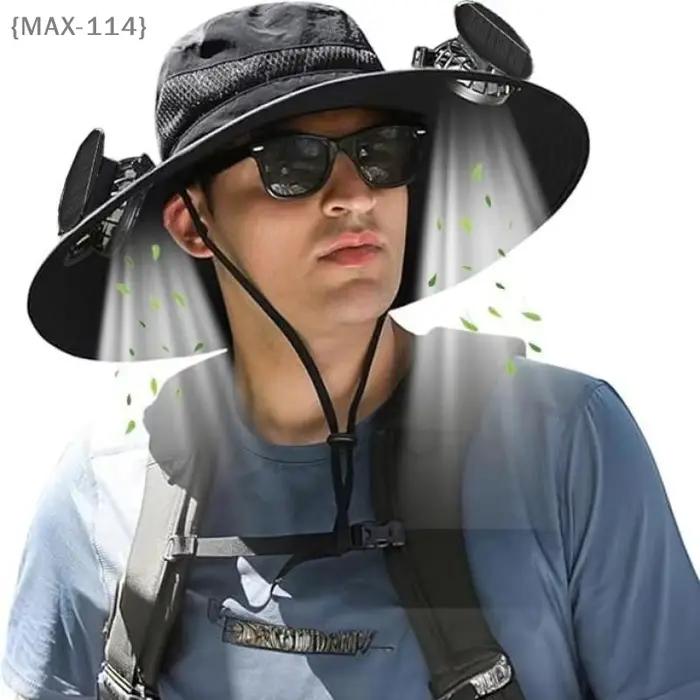 【MAX-114】Chapeau de pêche d'extérieur avec ventilateur solaire USB rechargeable