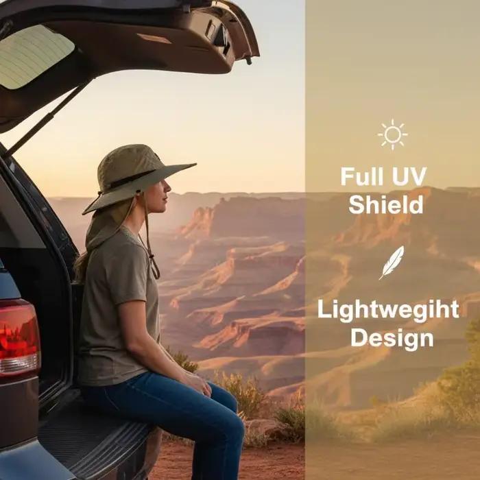 Chapeau de soleil respirant à large bord avec protection UV UPF 50 et rabat pour le cou