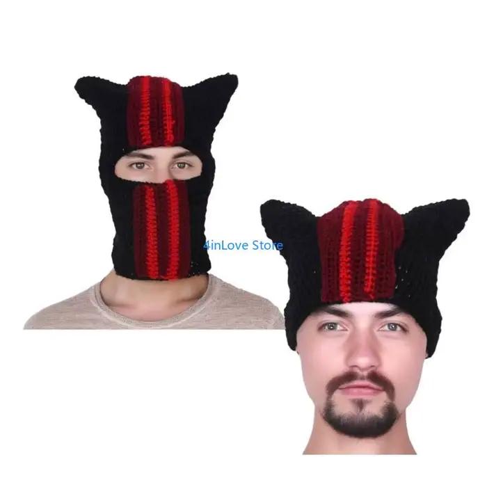 T4MD nouveauté cagoule chapeau pour adulte avec oreille du diable tricot bonnets