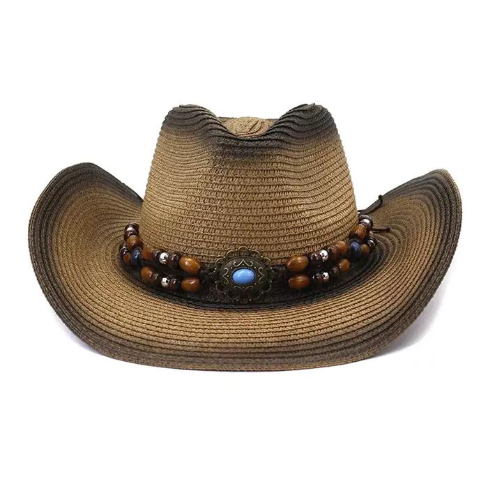 Chapeaux de Cowboy en paille perlé décoratif pour femmes et hommes