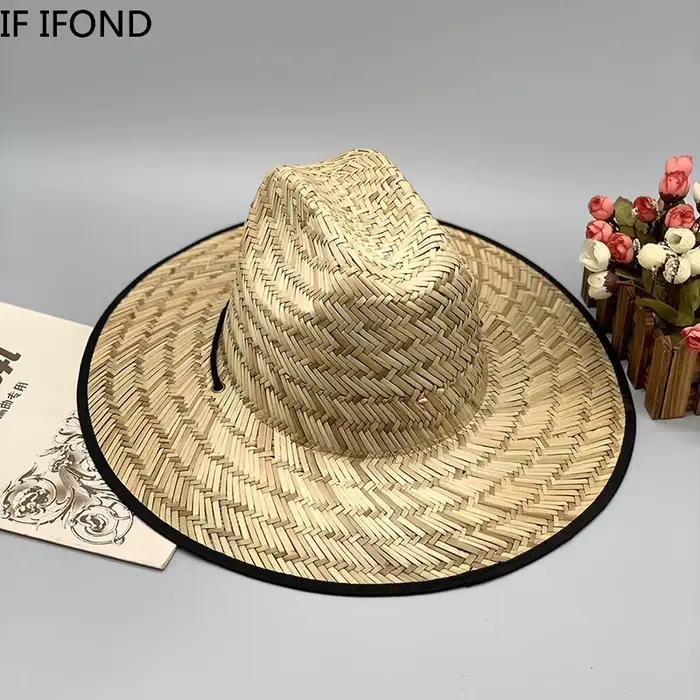 Chapeau de sauvetage en paille avec corde attachée pour femmes et hommes style sport protection solaire plage printemps automneextérieur